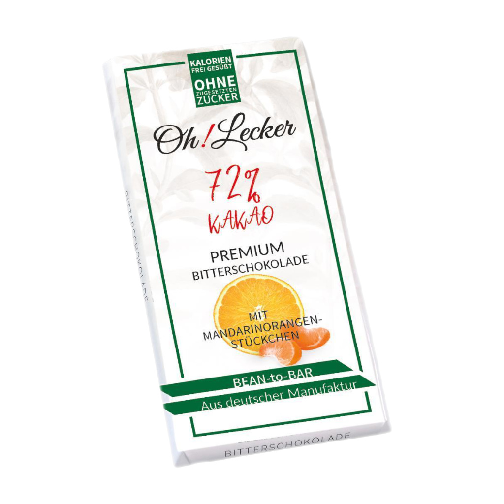 11 x Oh! Lecker Stevia* Bitterschokolade mit Mandarin-Orangenstückchen, 72% Kakao, 80g