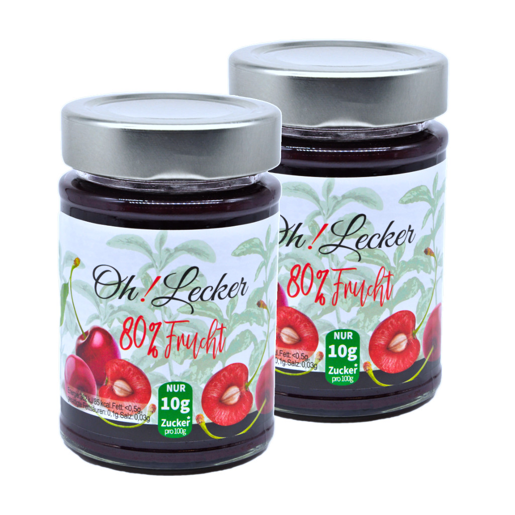 2 x Oh! Lecker 80% Stevia* Fruchtaufstrich, Süß-Sauer Kirschen, 180 g