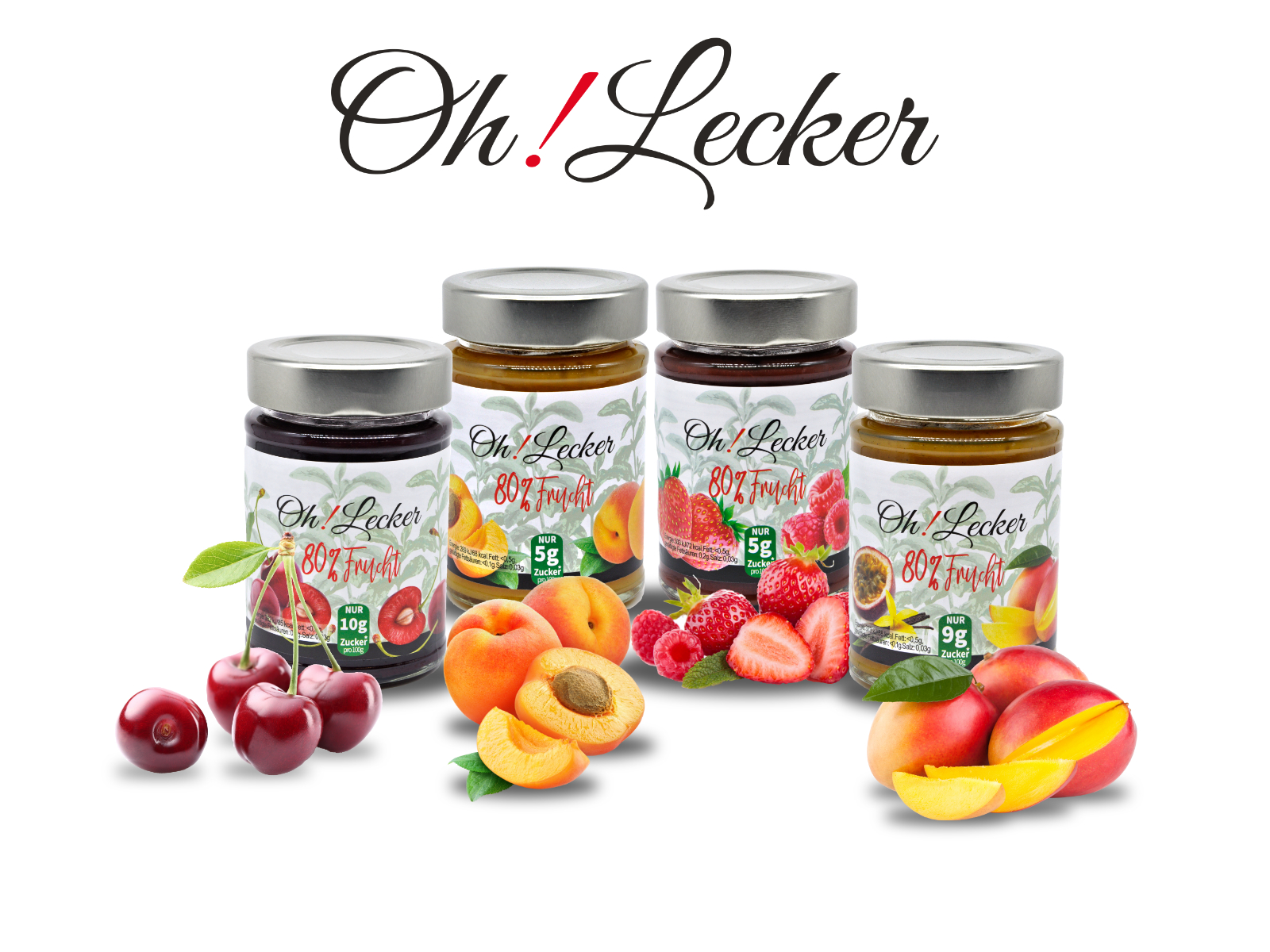 Probierset -  Oh! Lecker 4 Sorten 80% Fruchtauftriche mit Stevia*