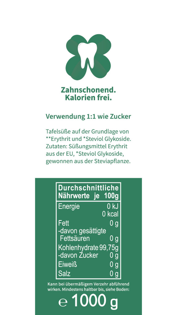 Neuzucker kalorien frei, Papierbeutel, Stevia*, Erythrit**, 1kg