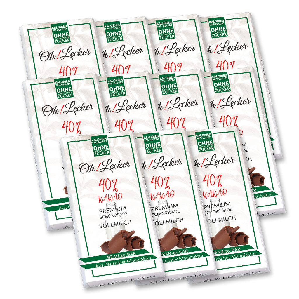 11 x Oh! Lecker Stevia* Vollmilchschokolade, 40% Kakao, 80g