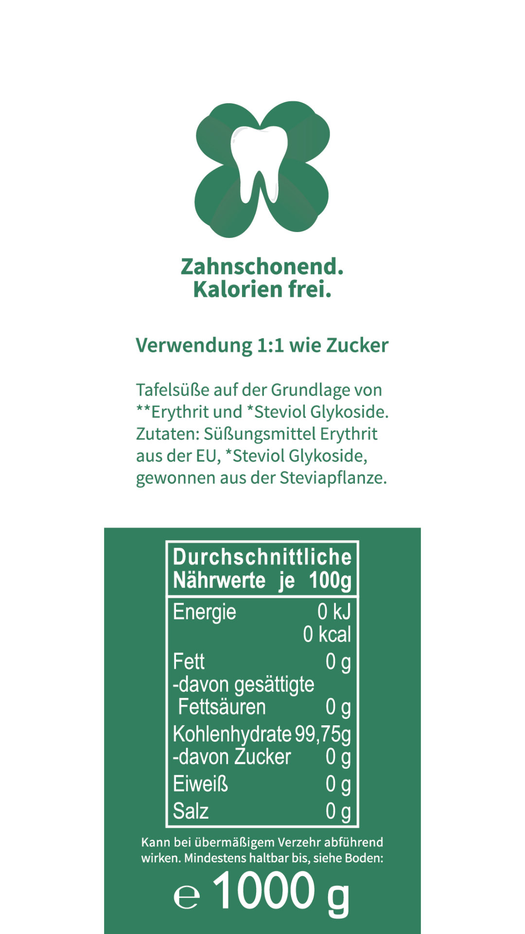 Neuzucker kalorien frei, Papierbeutel, Stevia*, Erythrit**, 1kg