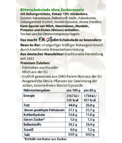 Familienpaket - 4 + 1 für Erwachsene und Kinder - Oh! Lecker Stevia* Schokoladen (Zauberschokolade und 4 Sorten Vollmilch/Edel Bitter)