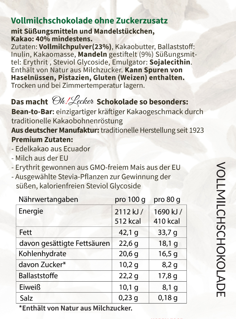 Probierset - 4 x Oh! Lecker 40% / 72% Schokoladen mit Stevia*