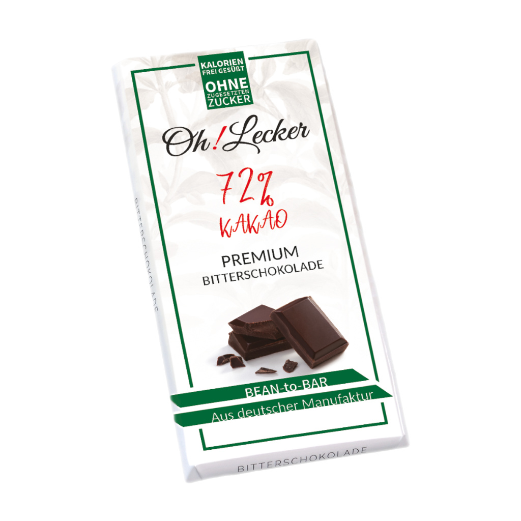 11 x Oh! Lecker Stevia* Bitterschokolade, 72% Kakao, 80g