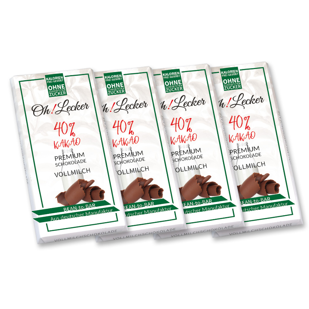 4 x Oh! Lecker Stevia* Vollmilchschokolade, 40% Kakao, 80g