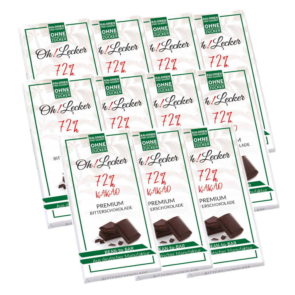 *Ich bin noch gut* 11 x Oh! Lecker Stevia* Bitterschokolade, 72% Kakao, 80 g