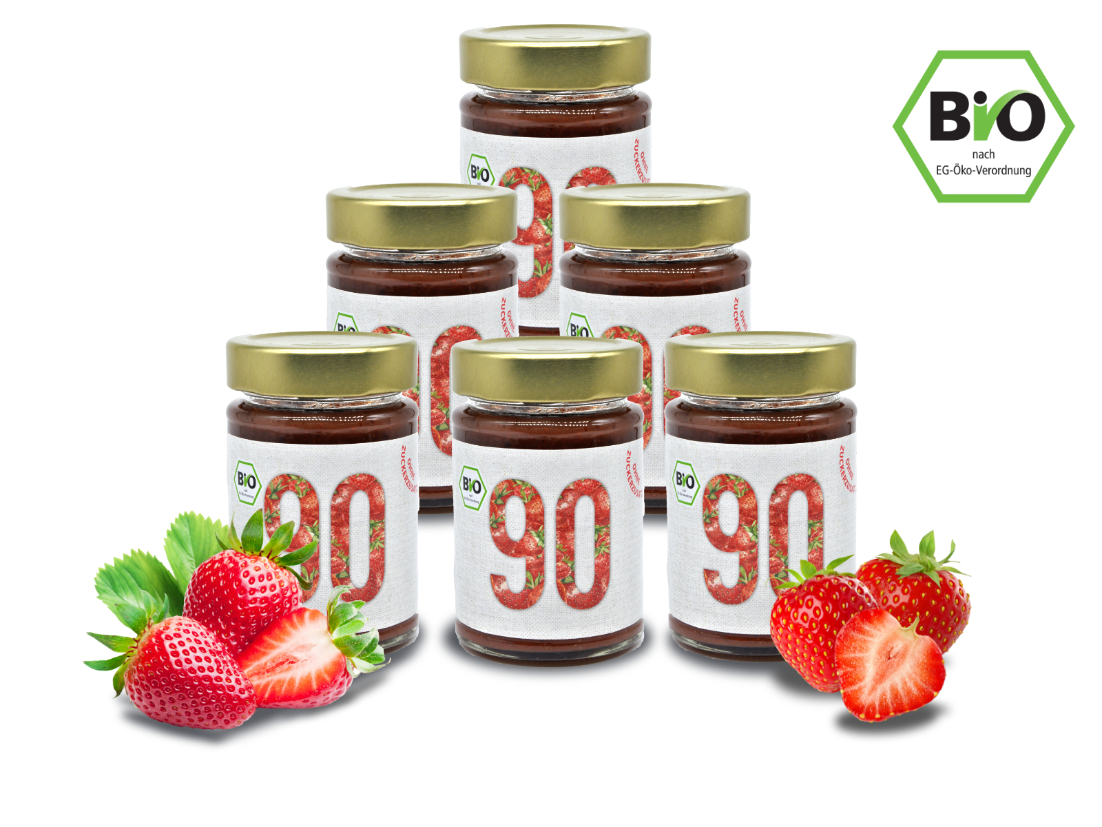 6x Sibani BIO 90% Fruchtaufstrich, Erdbeere, mit Erythrit gesüßt, 180g