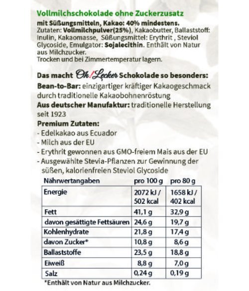 Familienpaket - 4 + 1 für Erwachsene und Kinder - Oh! Lecker Stevia* Schokoladen (Zauberschokolade und 4 Sorten Vollmilch/Edel Bitter) Familienpaket - 4 + 1 für Erwachsene und Kinder - Oh! Lecker Stevia* Schokoladen (Zauberschokolade und 4 Sorten Vollmilch/Edel Bitter)